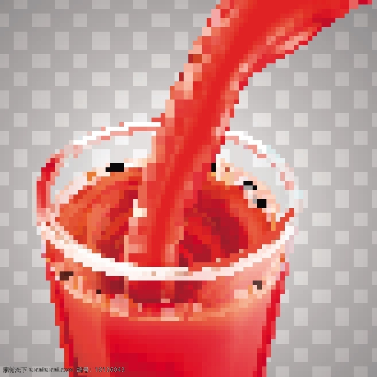 番茄汁 矢量图 杯子 倒番茄汁 红色液体 灰色格子背景