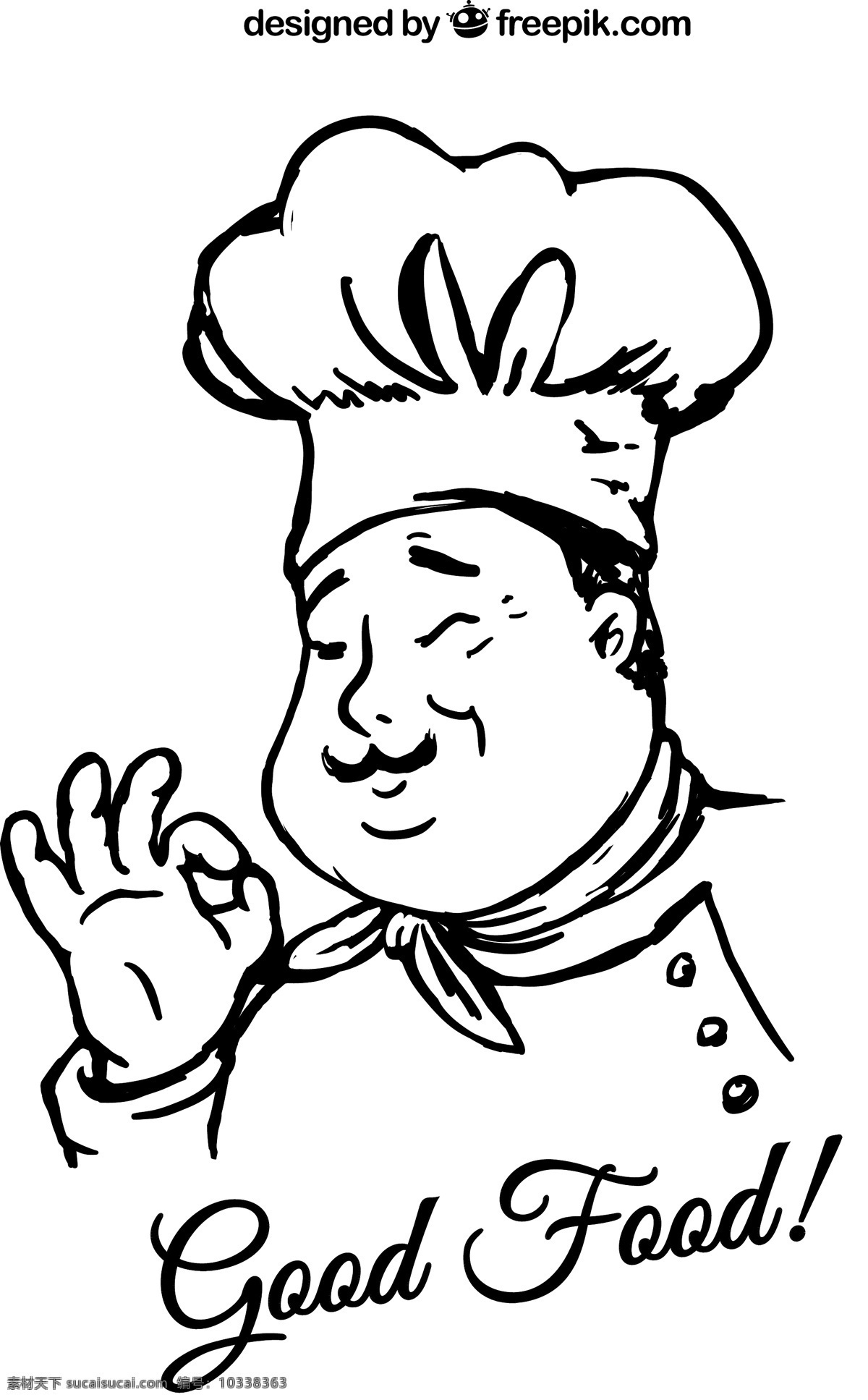 手绘 男 厨师 矢量 男厨师 卡通 可爱 白色