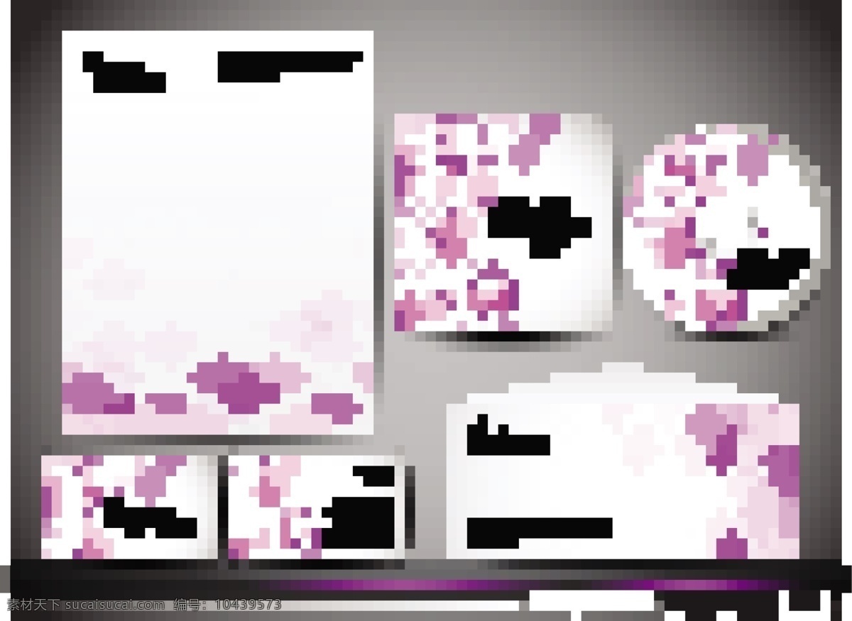紫色 几何 图案 vi 紫色图案 几何图案 创意vi设计 vis 视觉 识别 系统 名片模板 信笺纸 cd盒 光盘包装 信封模板 名片卡片 矢量素材 白色