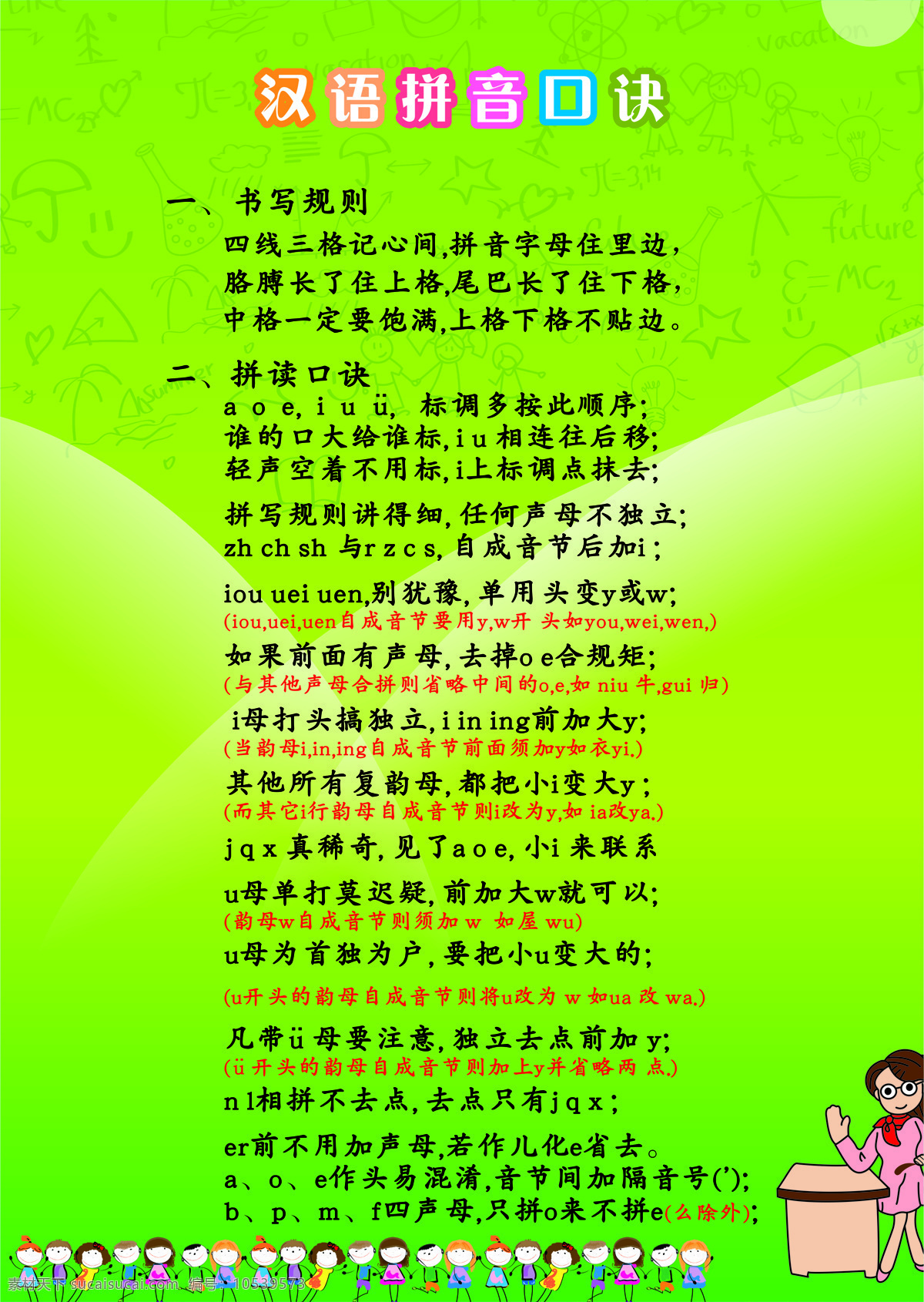 汉语拼音口诀 汉语拼音 字母表 声母表 韵母表 拼读口诀 一年级拼音 文化艺术 传统文化