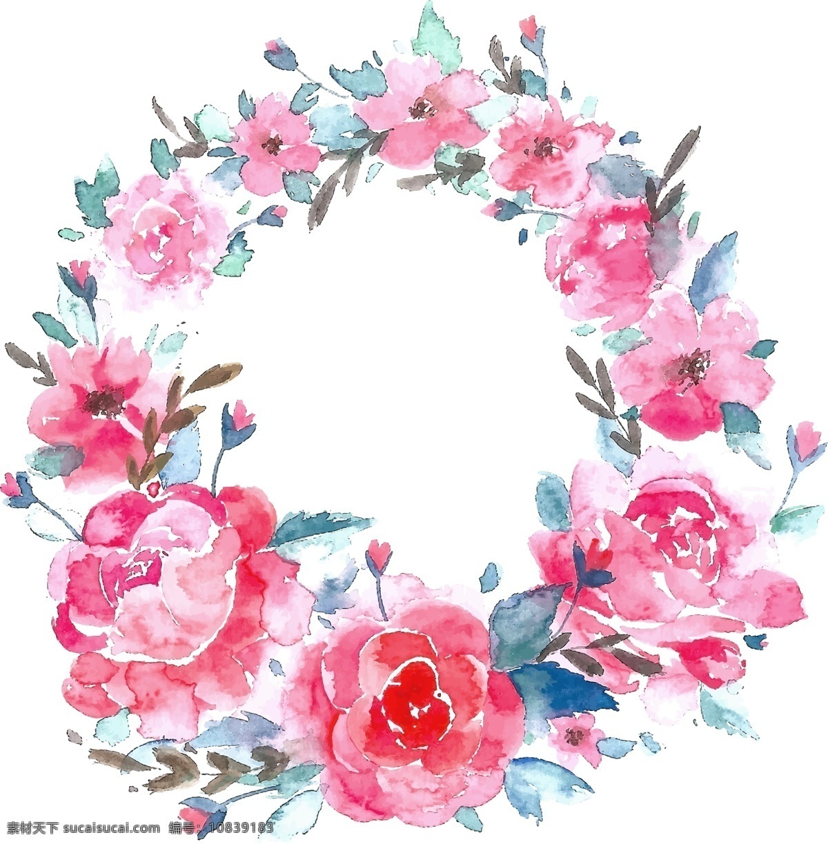 玫瑰花 水彩绘红色 花卉框架 矢量素材 水彩 花卉 矢量图 ai格式 底纹边框 背景底纹