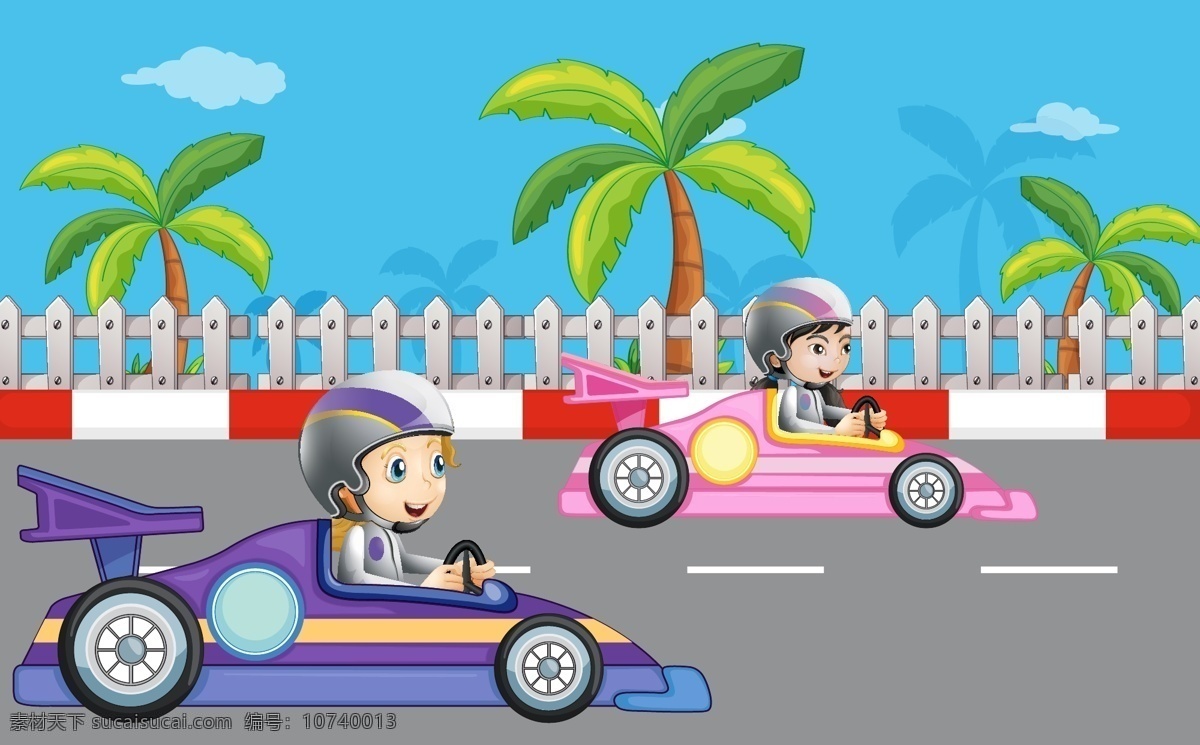 卡通儿童插画 运动 卡丁车 开车 赛车 快乐 户外 开心 快乐儿童 儿童素材 卡通儿童 卡通设计