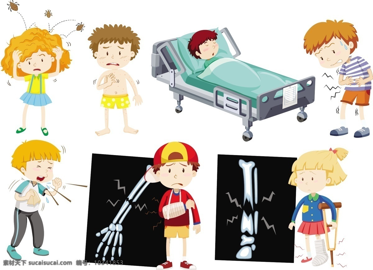 卡通病人 病人 受伤 卡通 人物 关爱病人 关心 爱护 卡通儿童 卡通设计