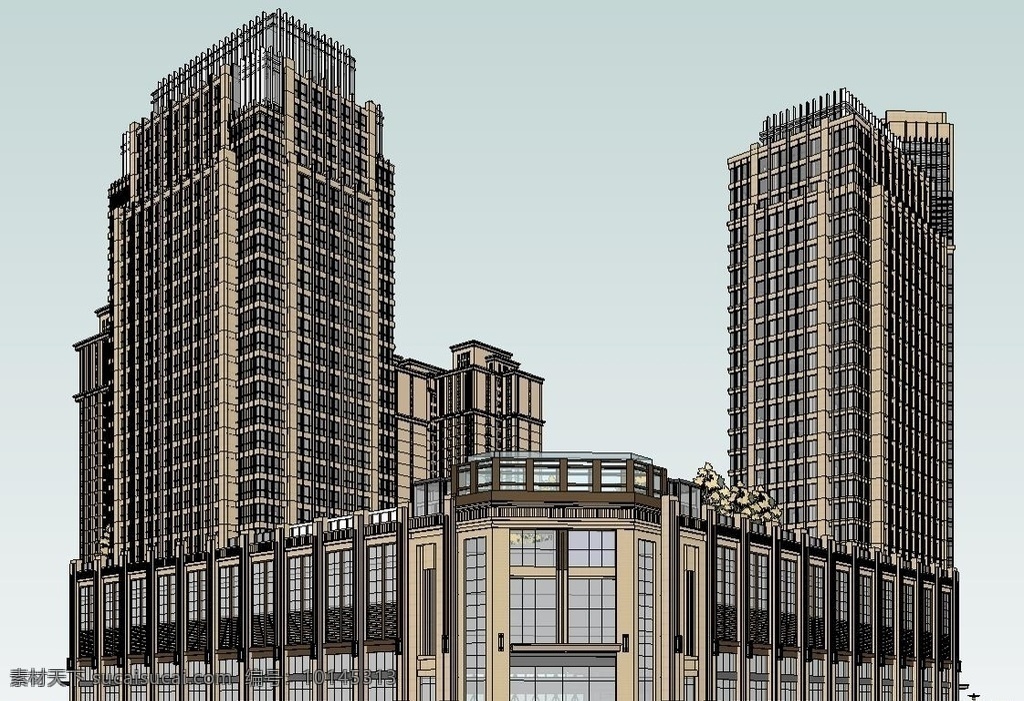 建筑 sketchup 构件 建筑方案设计 建筑模型 建筑立面设计 新古典风格 综合体设计 建筑设计 环境设计 skp
