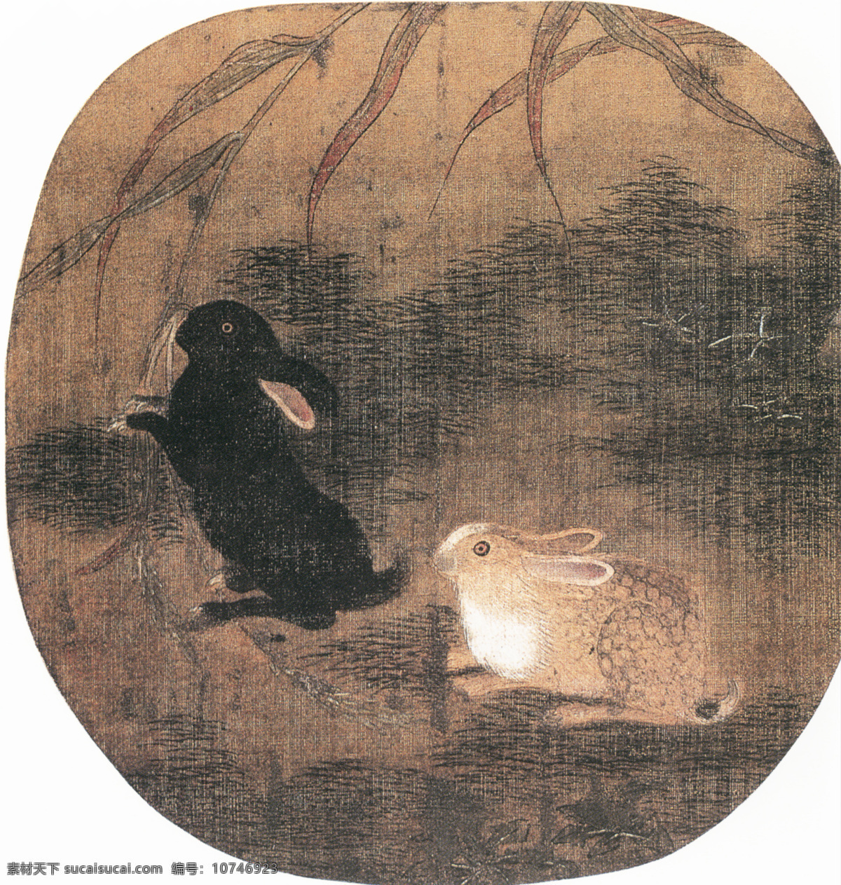 双兔图 镜片 中国 古画 中国古画 设计素材 镜片名画 古典藏画 书画美术 白色