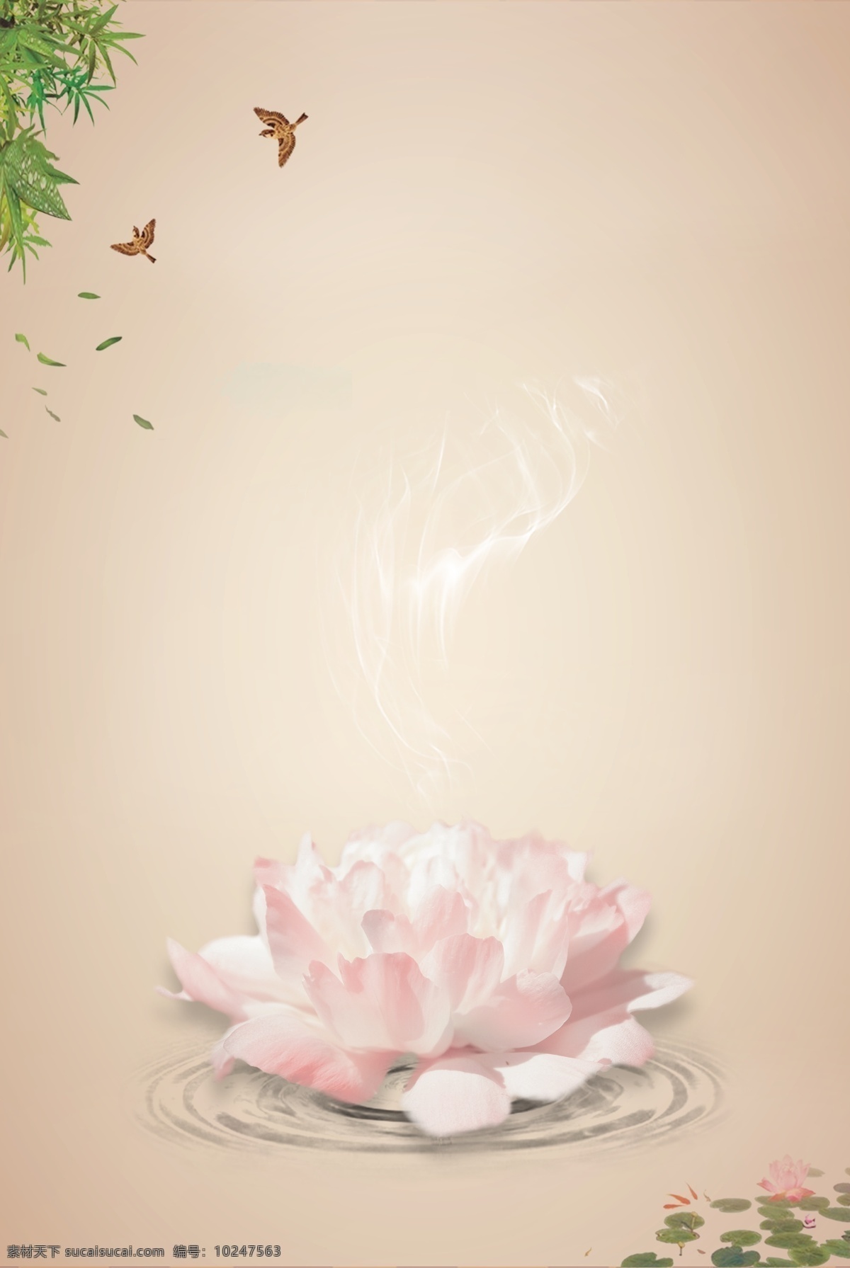 古风 典雅 荷花 背景 图 棕色 清廉 淡雅 水纹 柔和