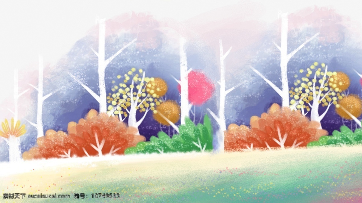 简约 铅笔画 森林 广告 背景 清新 植物 树木 花草 彩色 广告背景 彩绘 白色树干