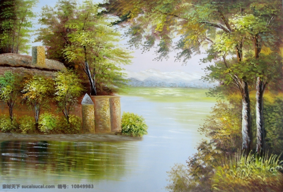 风景油画 风景 油画 模板下载 绘画 绘画书法 静物油画 文化艺术 现代油画 设计素材 装饰画 小河油画 乡村风景 装饰素材