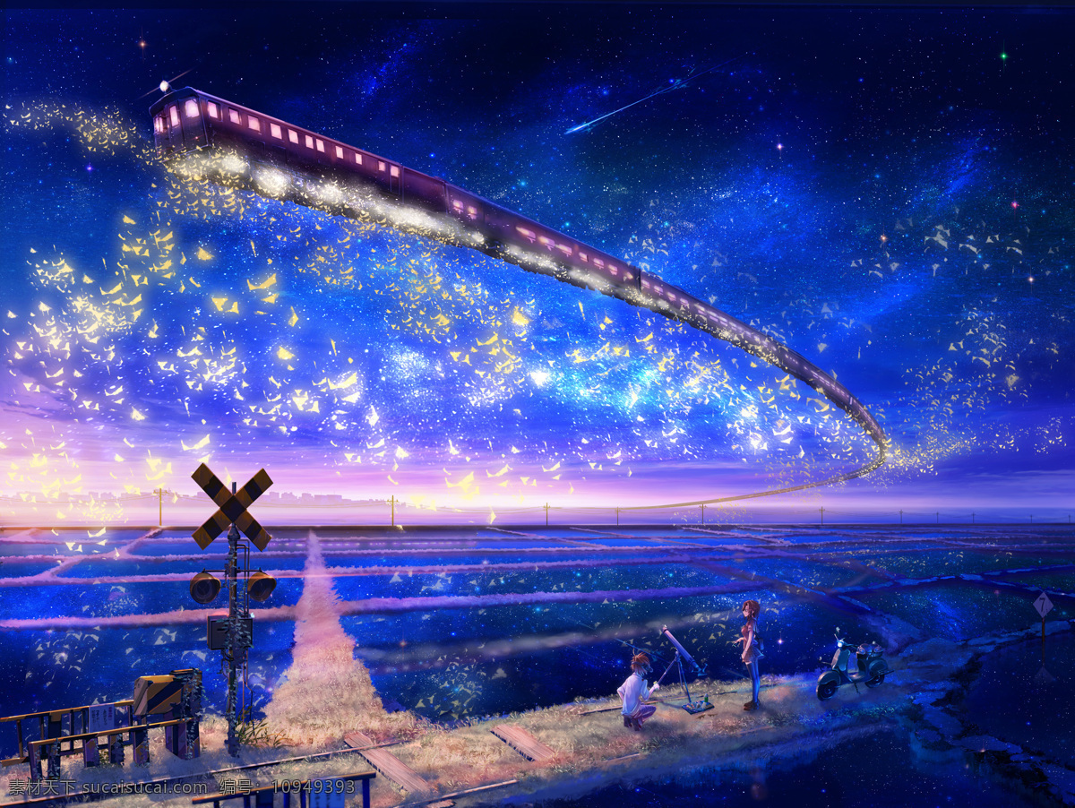 星空列车 动漫 卡通 插画 星空 夜空 火车 风景漫画 动漫动画