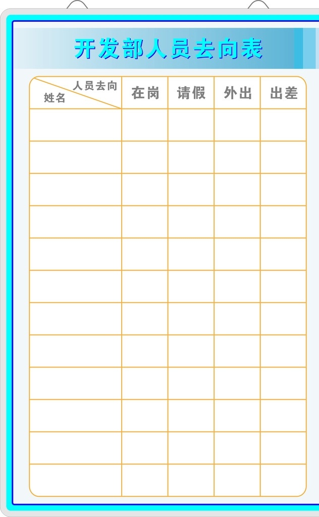 人员去向表 表格 人员去向 挂牌 登计表 模版 展板模板
