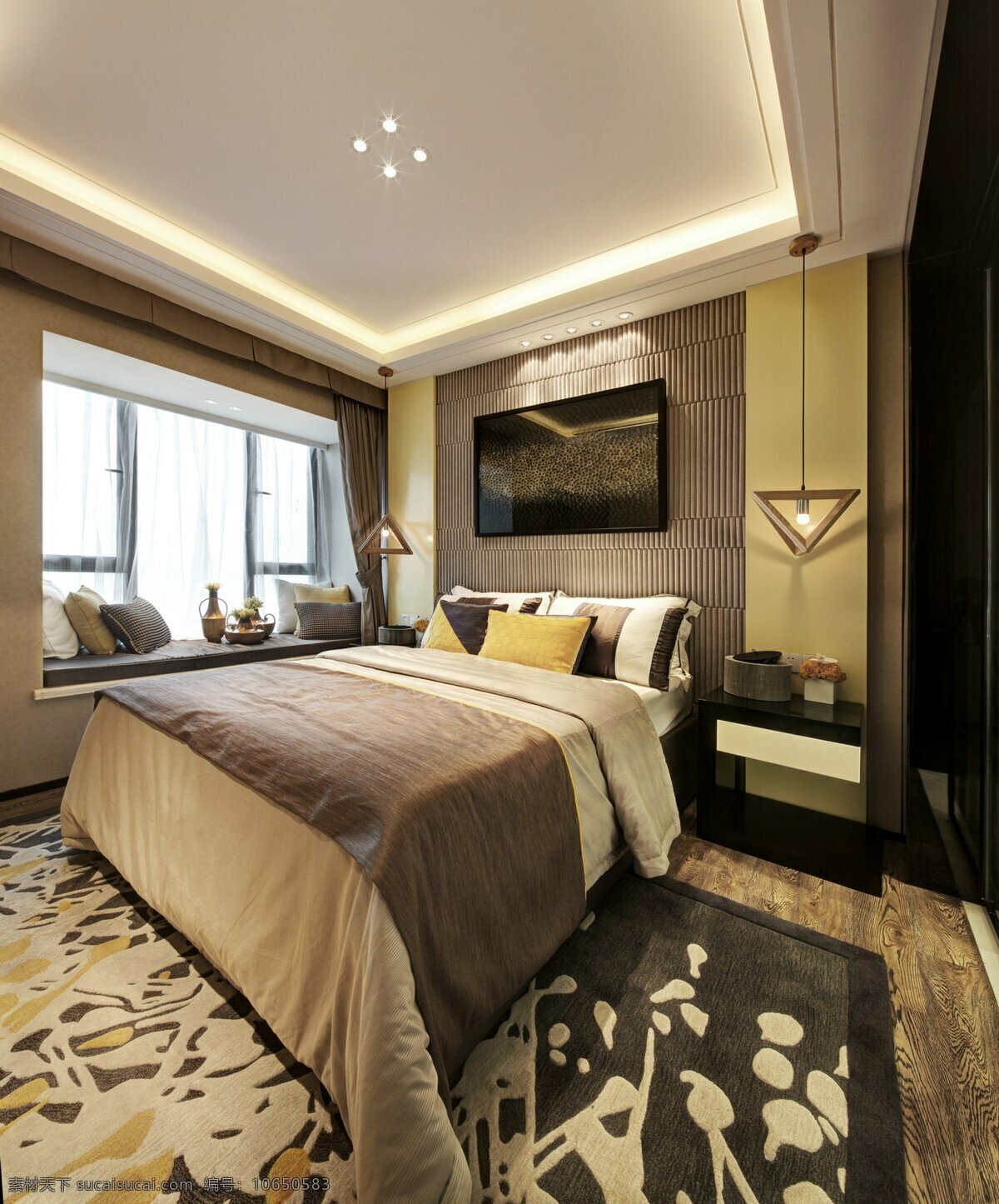 现代 时尚 卧室 木地板 室内装修 效果图 双人床 客厅装修 大飘窗