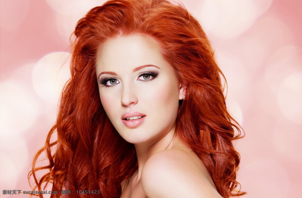 红色烫发发型 美女 女生 红色 烫发发型 红发 烫发