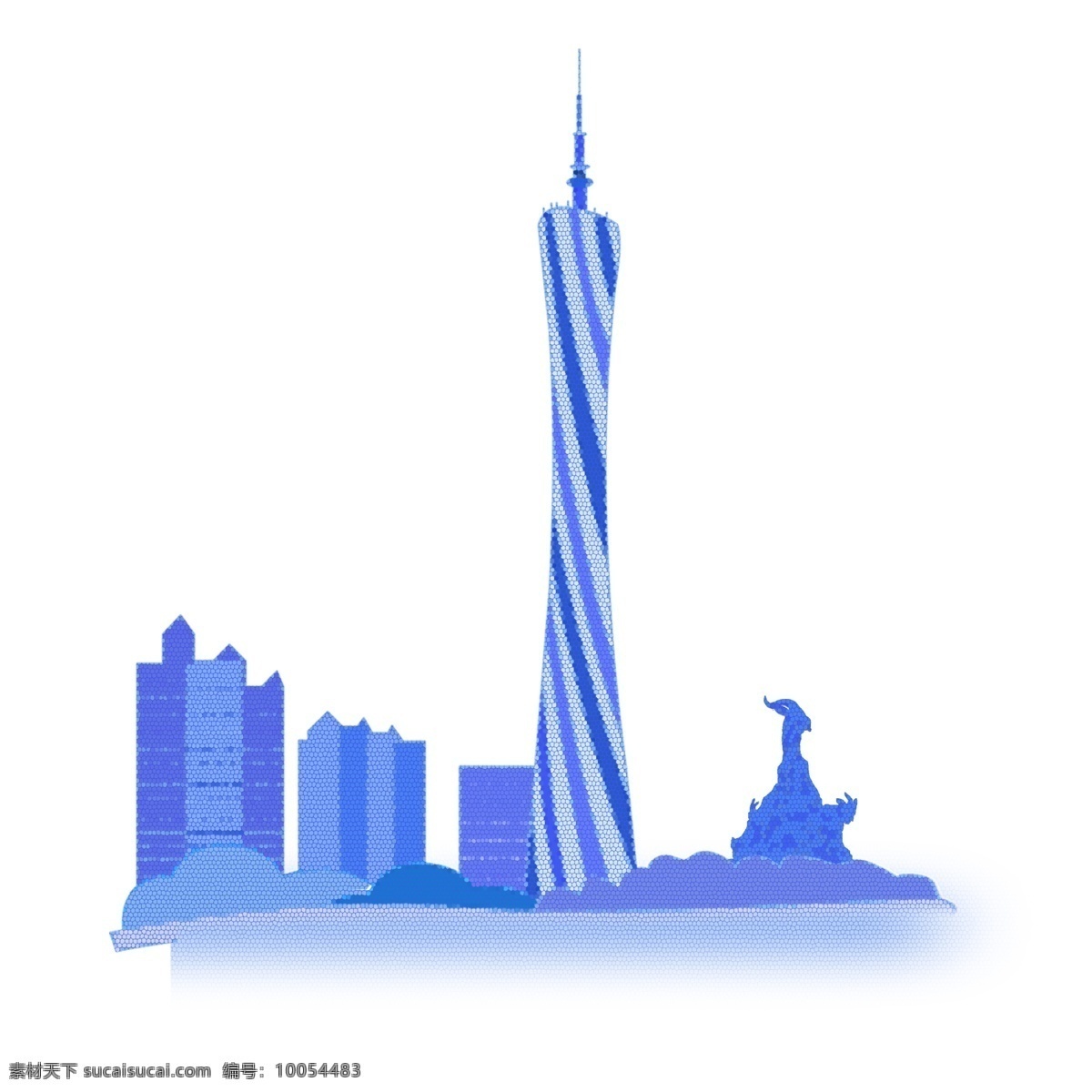城市 剪影 广州 风格 特色 蓝色 城市名牌