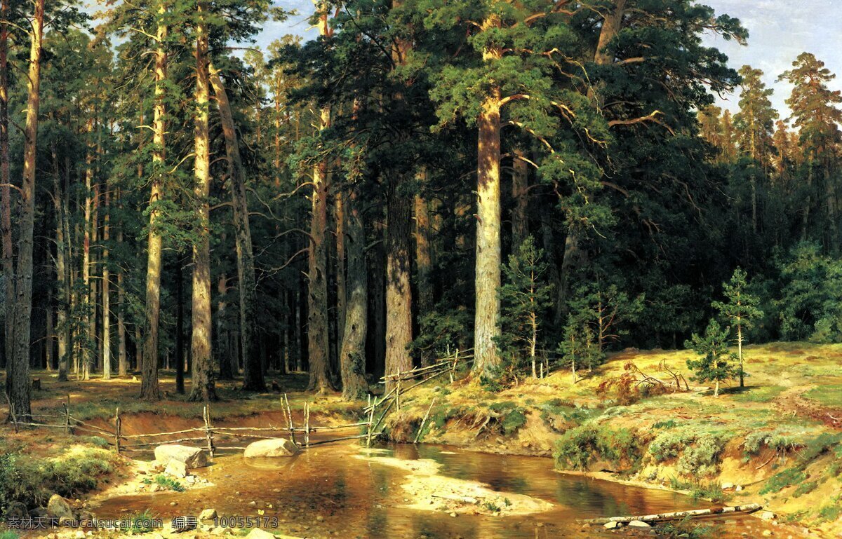 造船木材森林 希施金油画 超写实油画 河水 松树林 绘画书法 文化艺术