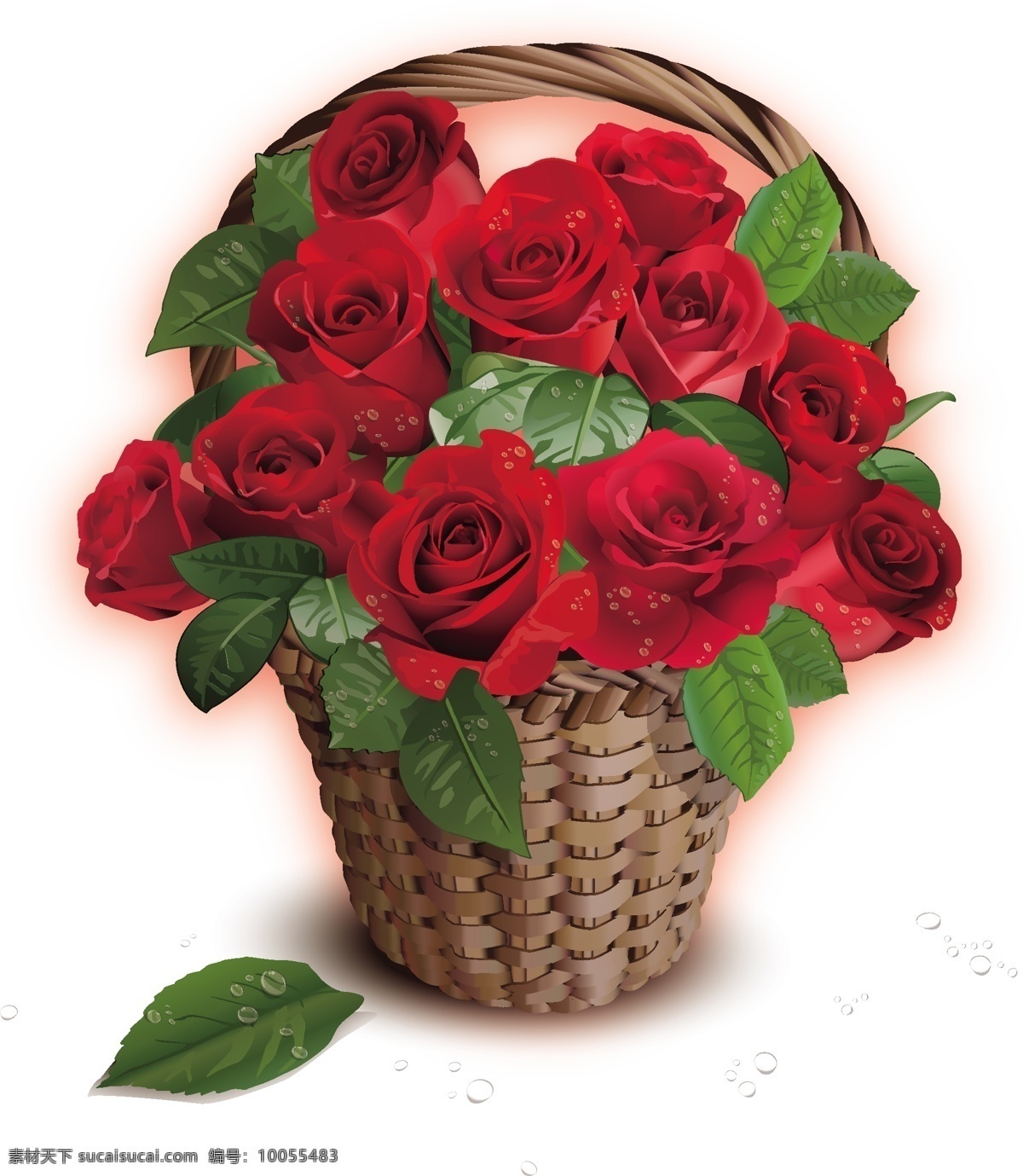 玫瑰花元素 玫瑰花 篮子 矢量 创意 美丽 深红色 白色