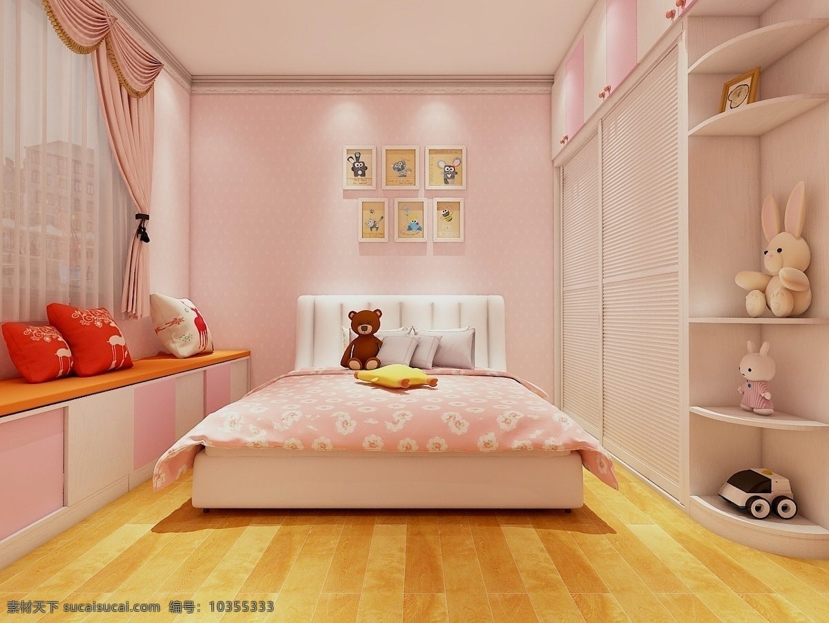 室内设计 衣柜 效果 粉色搭配 公主房 简约风格 装饰效果 多功能房 正面图 空间利用
