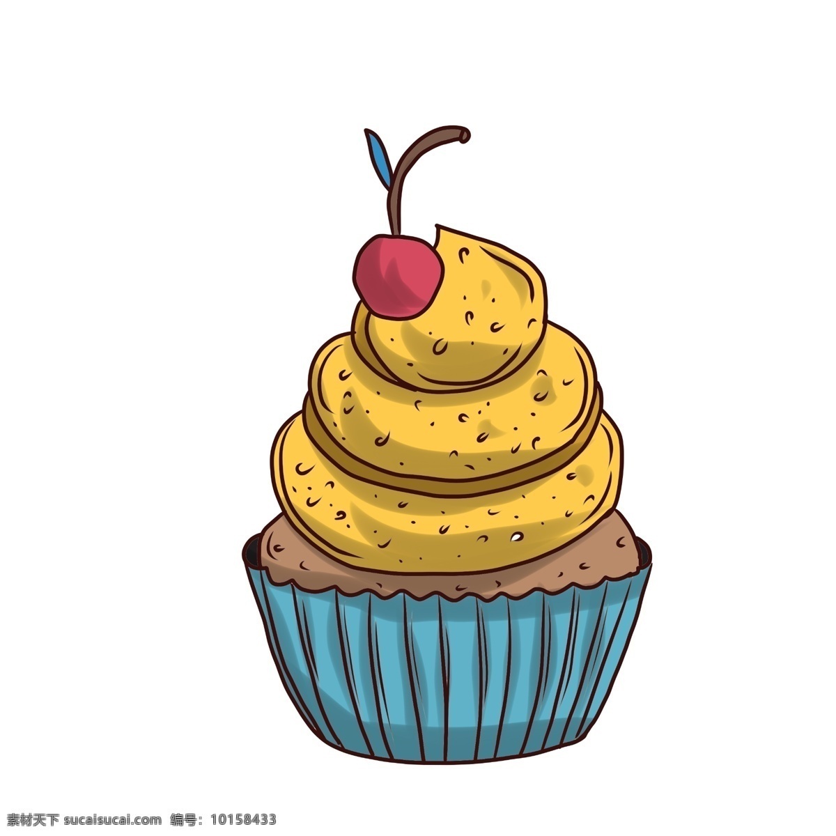巧克力 纸杯 蛋糕 插画 纸杯蛋糕 樱桃 装饰 西式糕点 小吃快餐食品 黄色奶油 创意美食插画