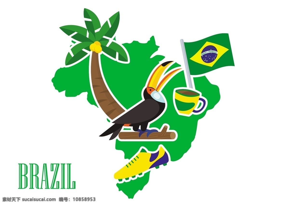 巴西 地图 元素 椰子树 国旗 鞋子 球鞋 白色