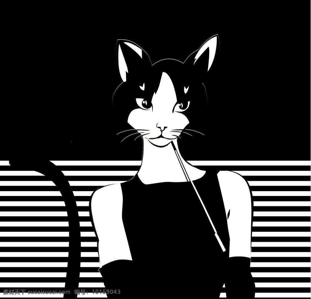 时尚猫咪 原创插画 手绘猫咪 手绘 赫本猫 插画 创意 黑白剪影 抽象 猫咪 文化艺术 绘画书法