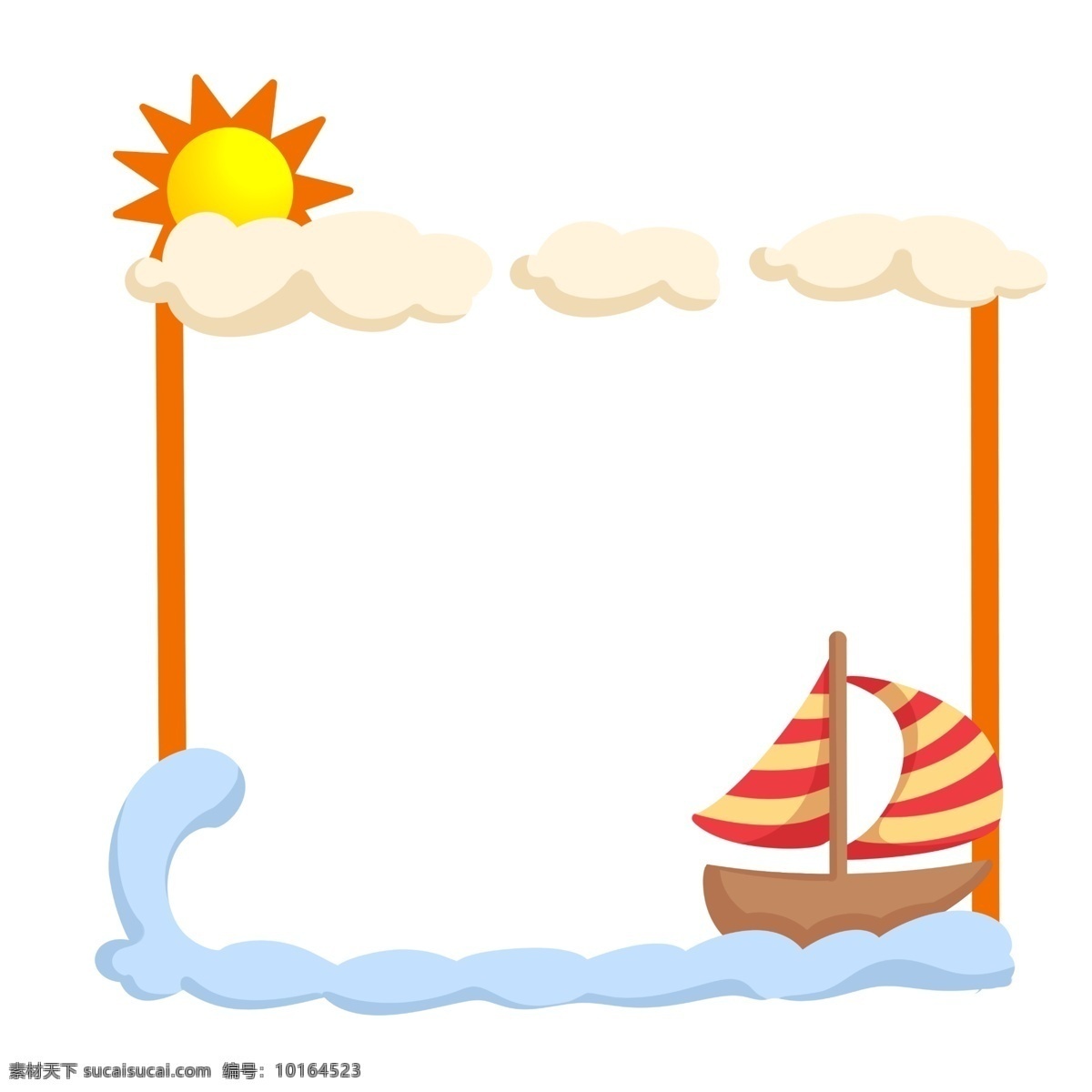 漂亮 帆船 边框 插画 漂亮的边框 帆船边框 太阳 白云 海浪 海洋边框 方形边框 可爱边框 船