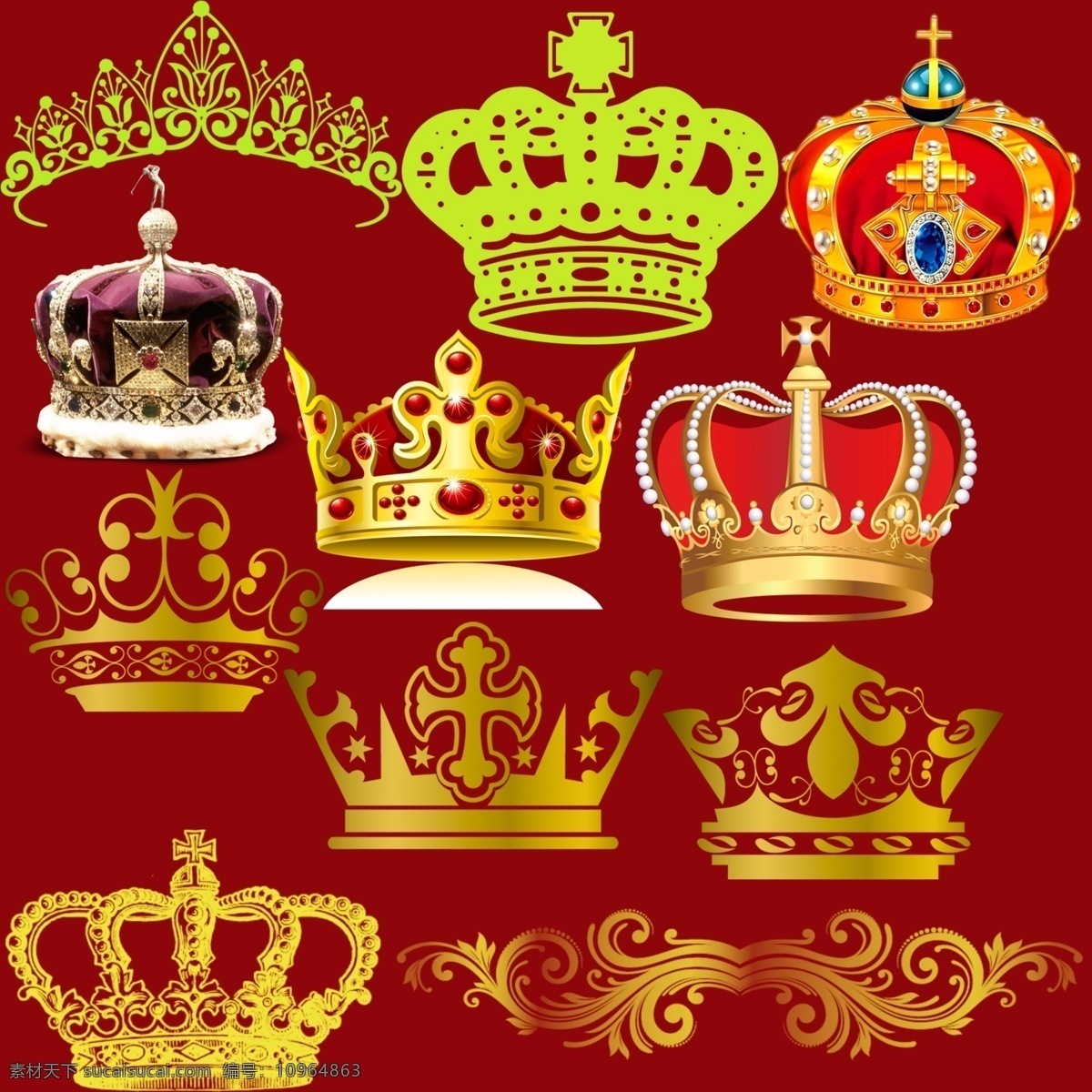 皇冠王冠 皇冠 王冠 国王帽子 王后帽子 多种王冠 花纹 纹理素材 分层 红色