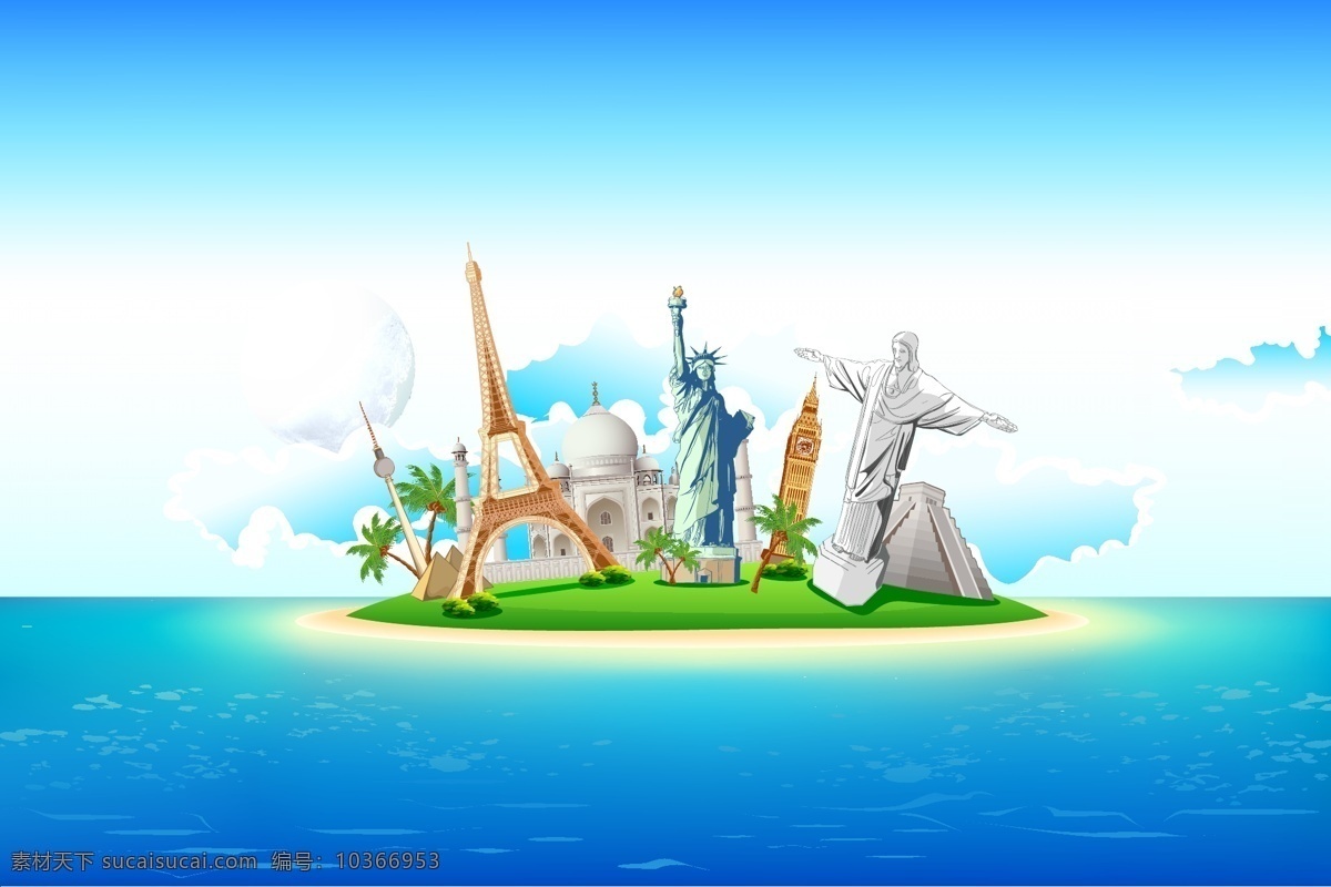 海岛 矢量 旅游 地标 海报 绿色 海洋 装饰图案 设计元素 源文件 汪洋 免费图标