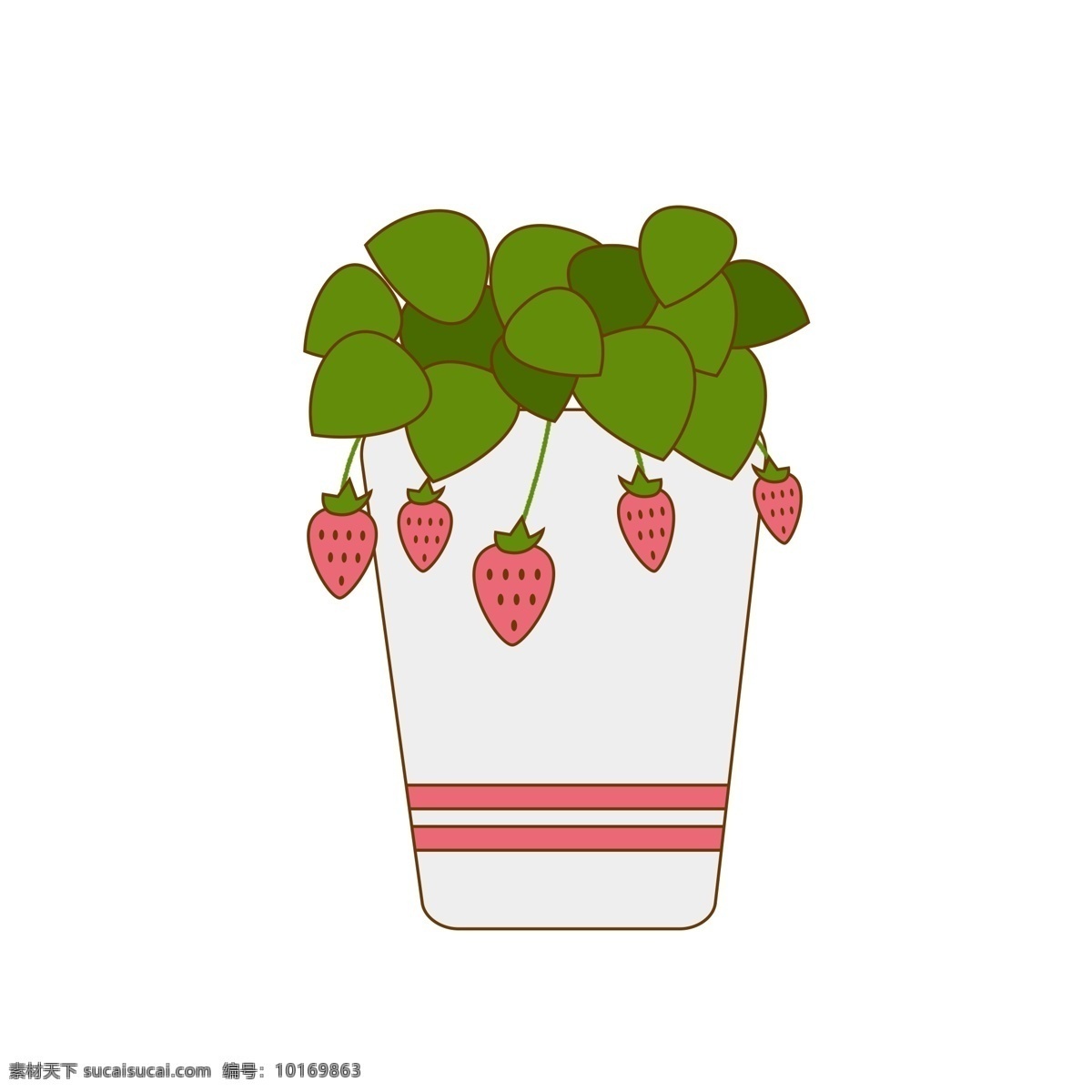 植物 盆栽 草莓 手绘 卡通 扁平