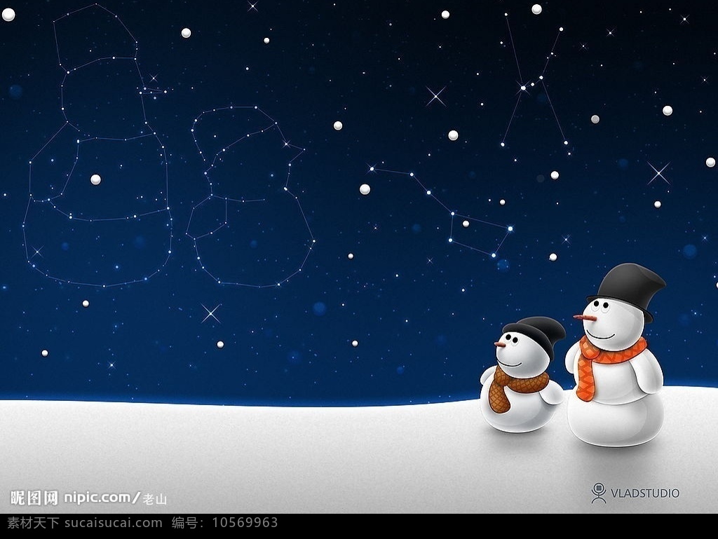 2007 年 圣诞 壁纸 雪人 夜晚 雪花 文化艺术 节日庆祝 设计图库