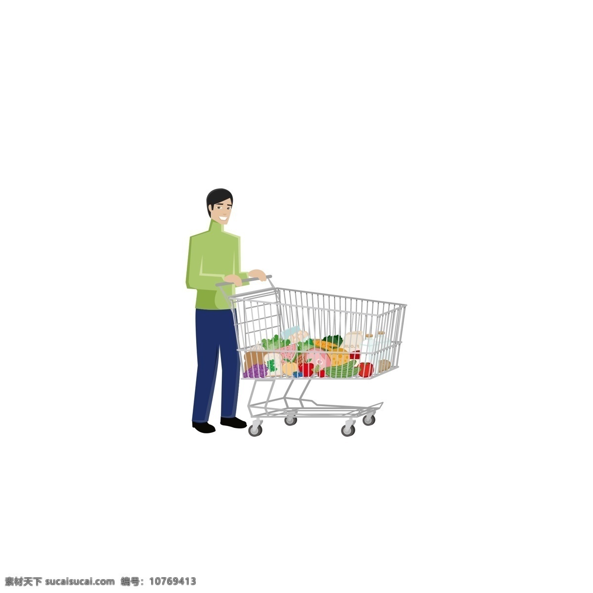 卡通 超市 购物 男子 扁平化 商用 元素 购物车 超市购物 手绘 男生 psd设计