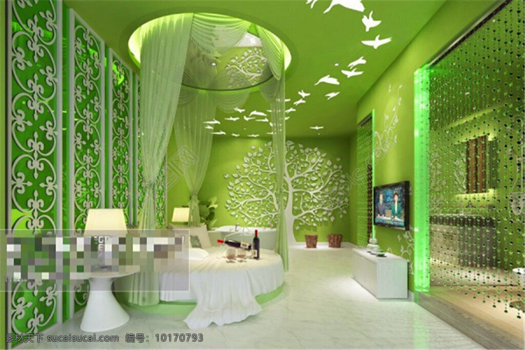 绿色 梦幻 卧室 3dmax 模型 家居 家居生活 室内设计 装修 室内 家具 装修设计 环境设计 效果图 max 3d 吊顶