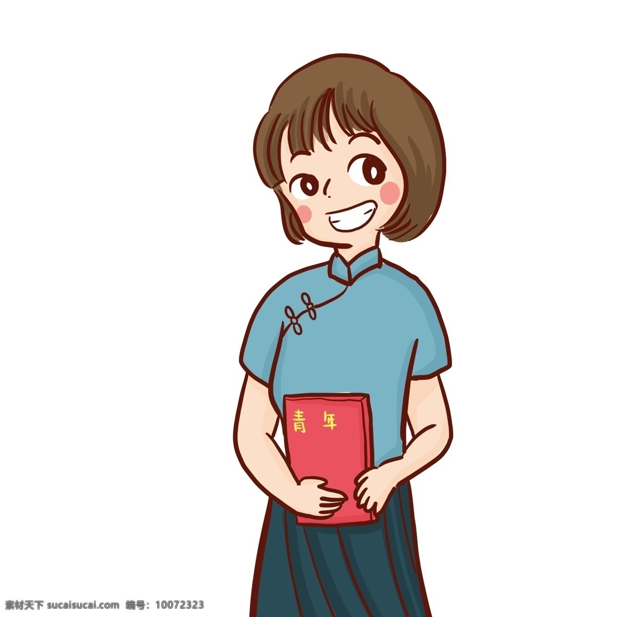 民国 风 抱 本书 女 青年 民国风 漫画 q版 可爱 人物 卡通 女青年 女生 龇牙笑