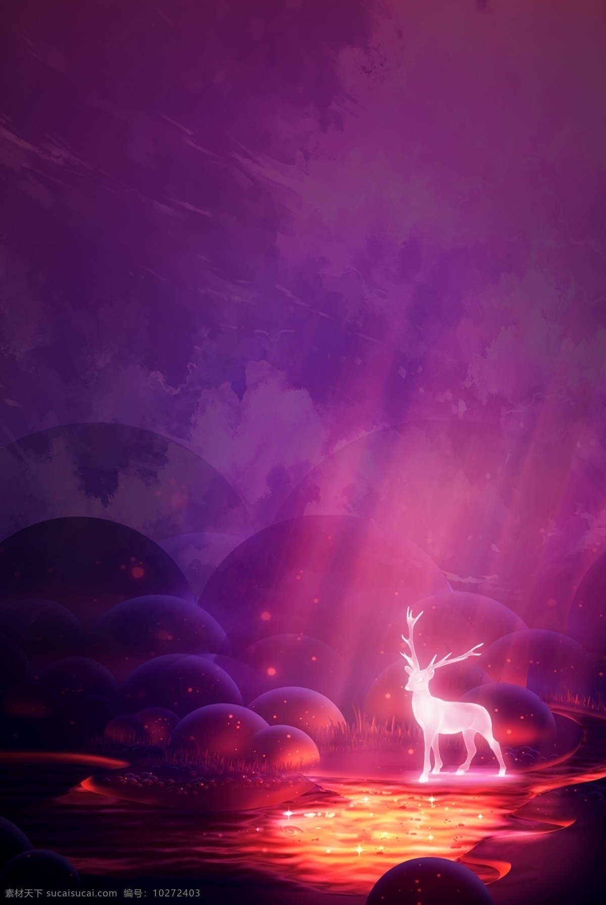 森林 梦幻 魔幻 小鹿 灯光 背景 分层 背景素材