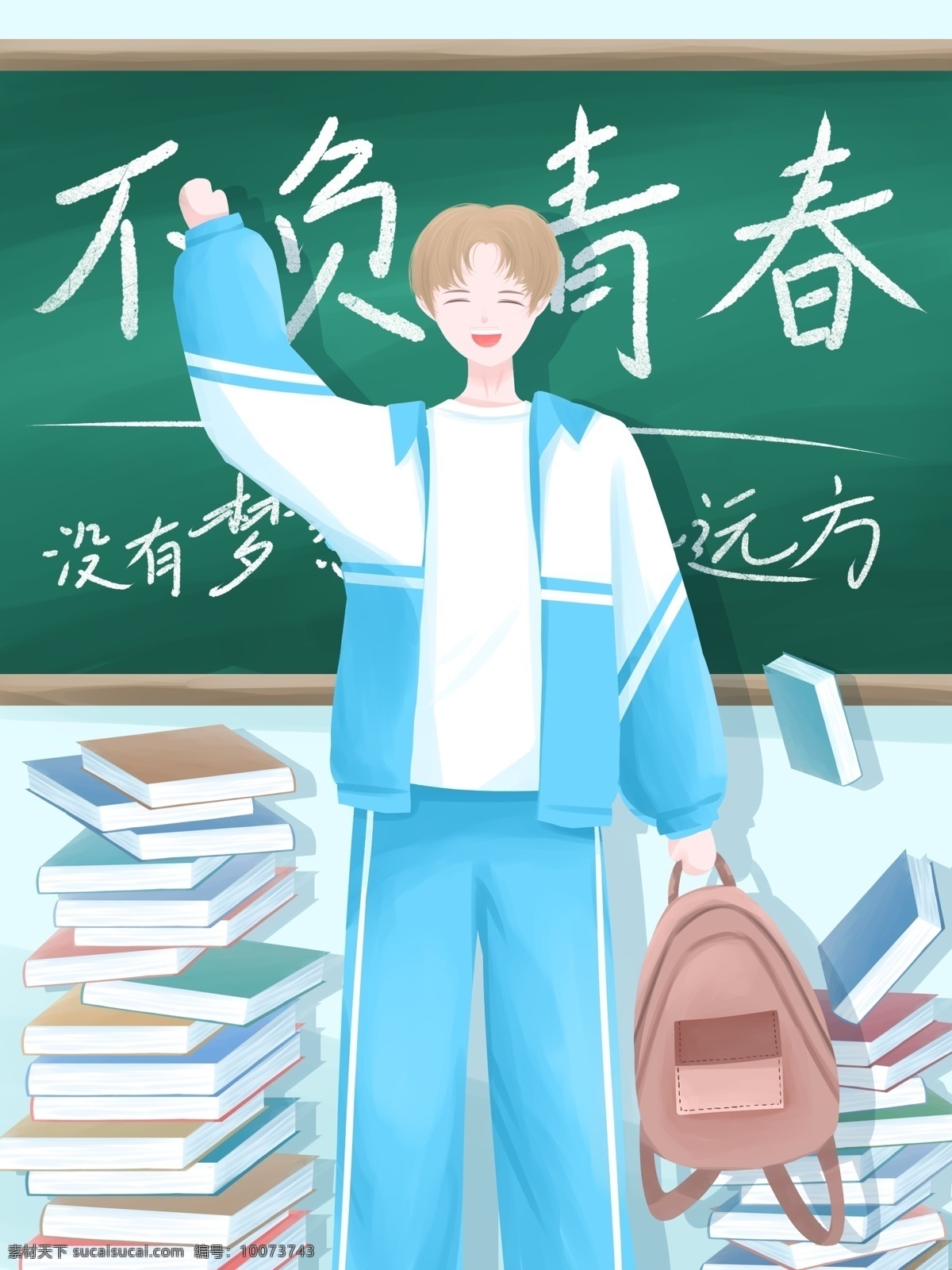 梦想 奋斗 励志 正 能量 插画 校园 中学生 青春 学生 壁纸 清新 正能量 校服 教室 黑板 粉笔字 书 课本 书包 学习 日签