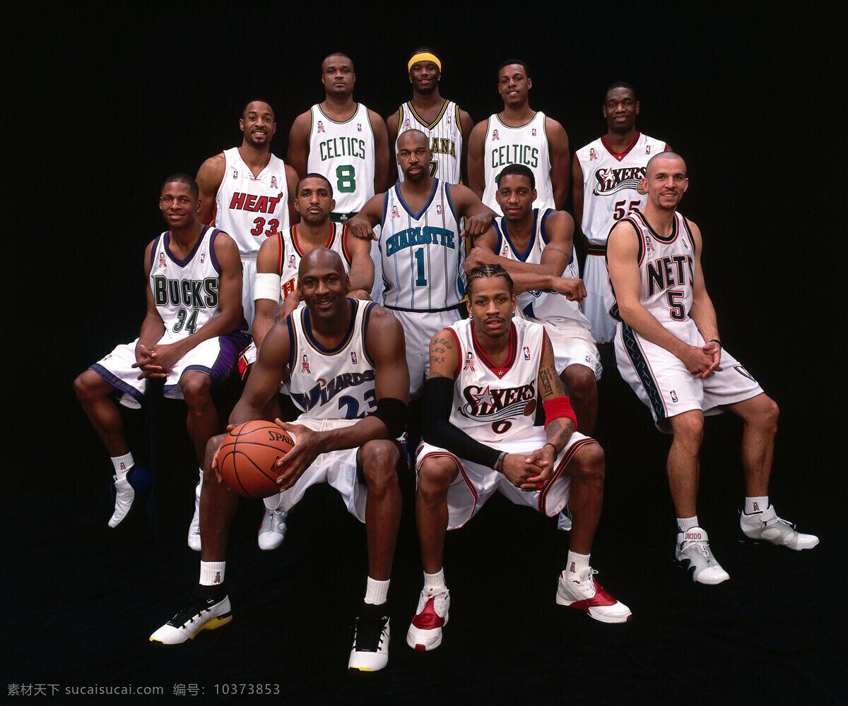 2002 年 东部 全 明星队 全家福 nba 2002年 东部全明星队 飞人 乔丹 基德 艾弗森 麦迪 戴维斯 阿伦 小奥尼尔 历届 明星 明星偶像 人物图库