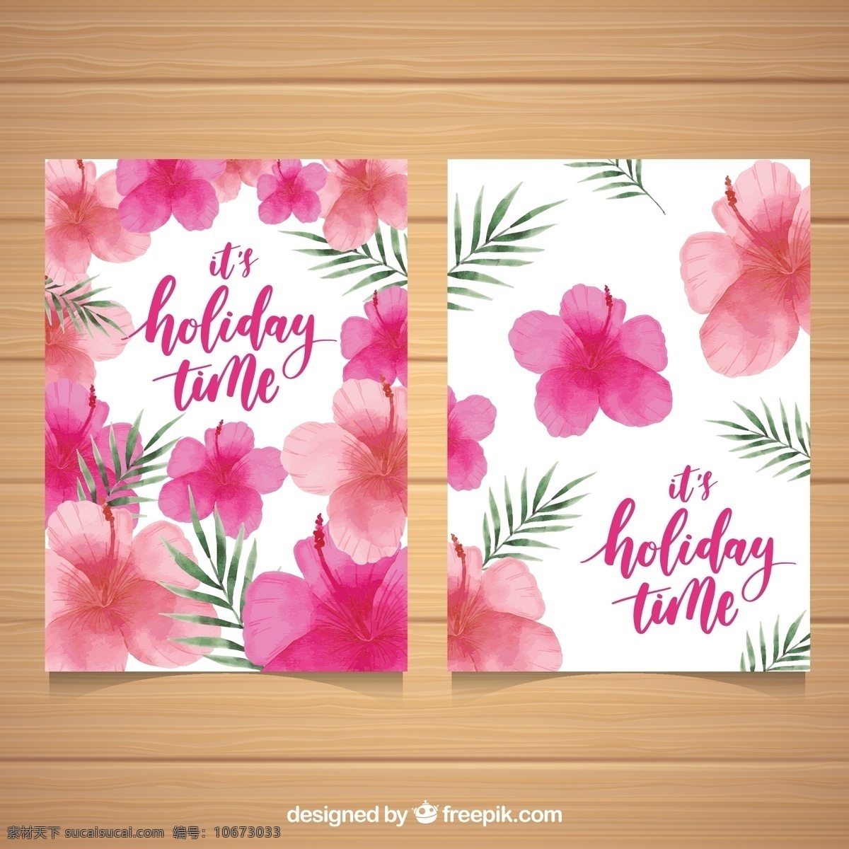 粉色 扶 桑花 卡片 木板 假期 夏季 水彩 矢量 高清图片