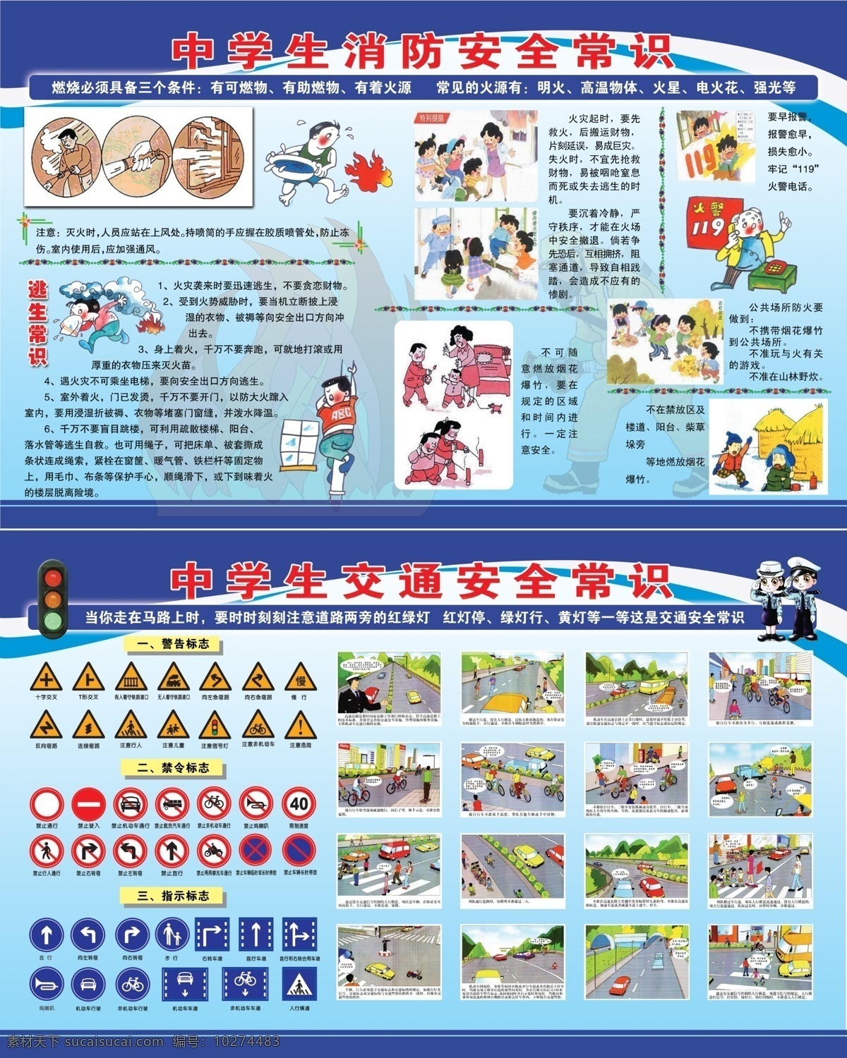 安全常识展板 中学生 消防 安全 常识 交通安全 警告标志 禁令标志 交通标志 逃生常识 红绿灯 各种交通知识 交警 火 人物 展板 分层 源文件