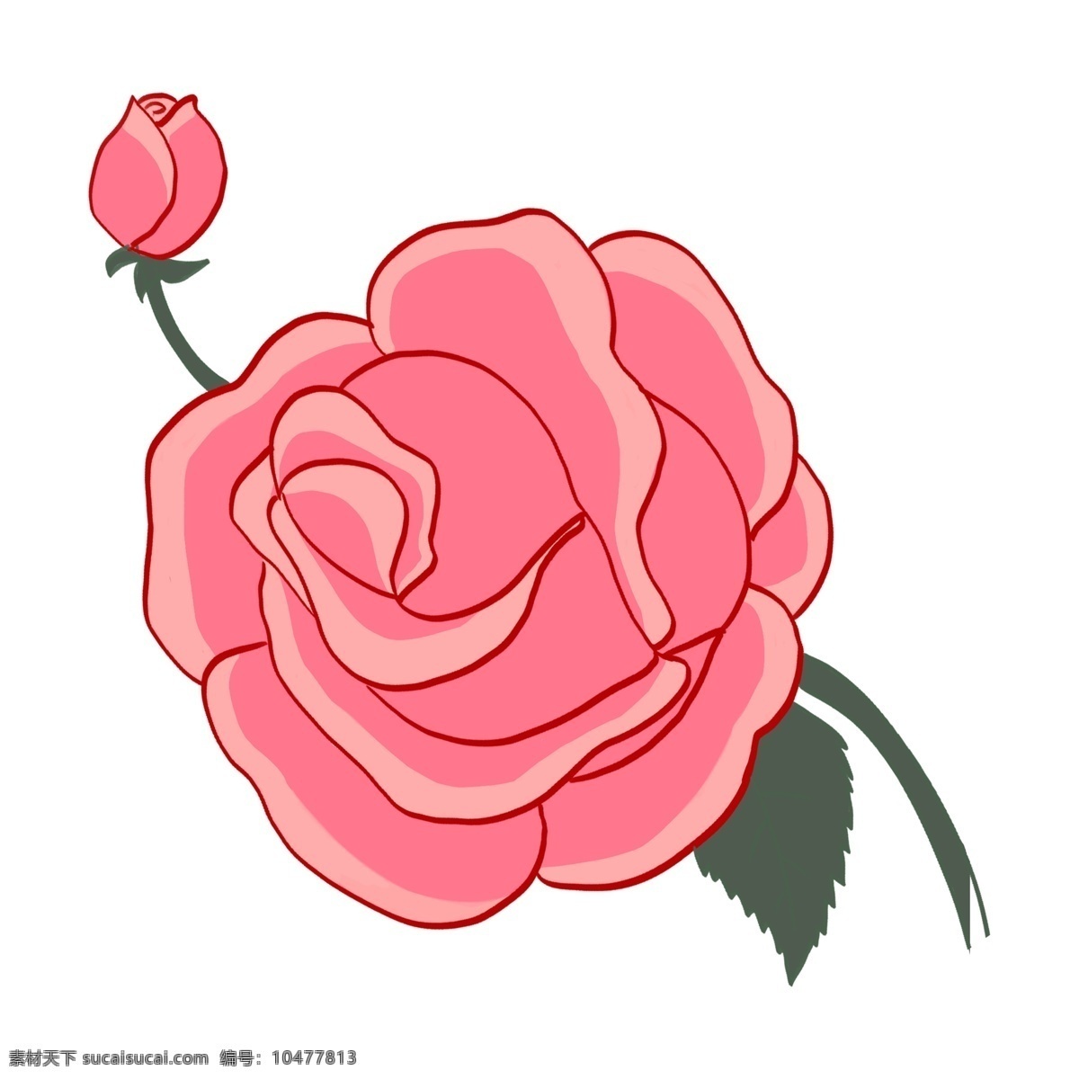 手绘 枝 玫瑰花 插画 一枝玫瑰花 粉色 粉色玫瑰 清新玫瑰花 花朵 粉色花卉 卡通玫瑰花 手绘粉色玫瑰