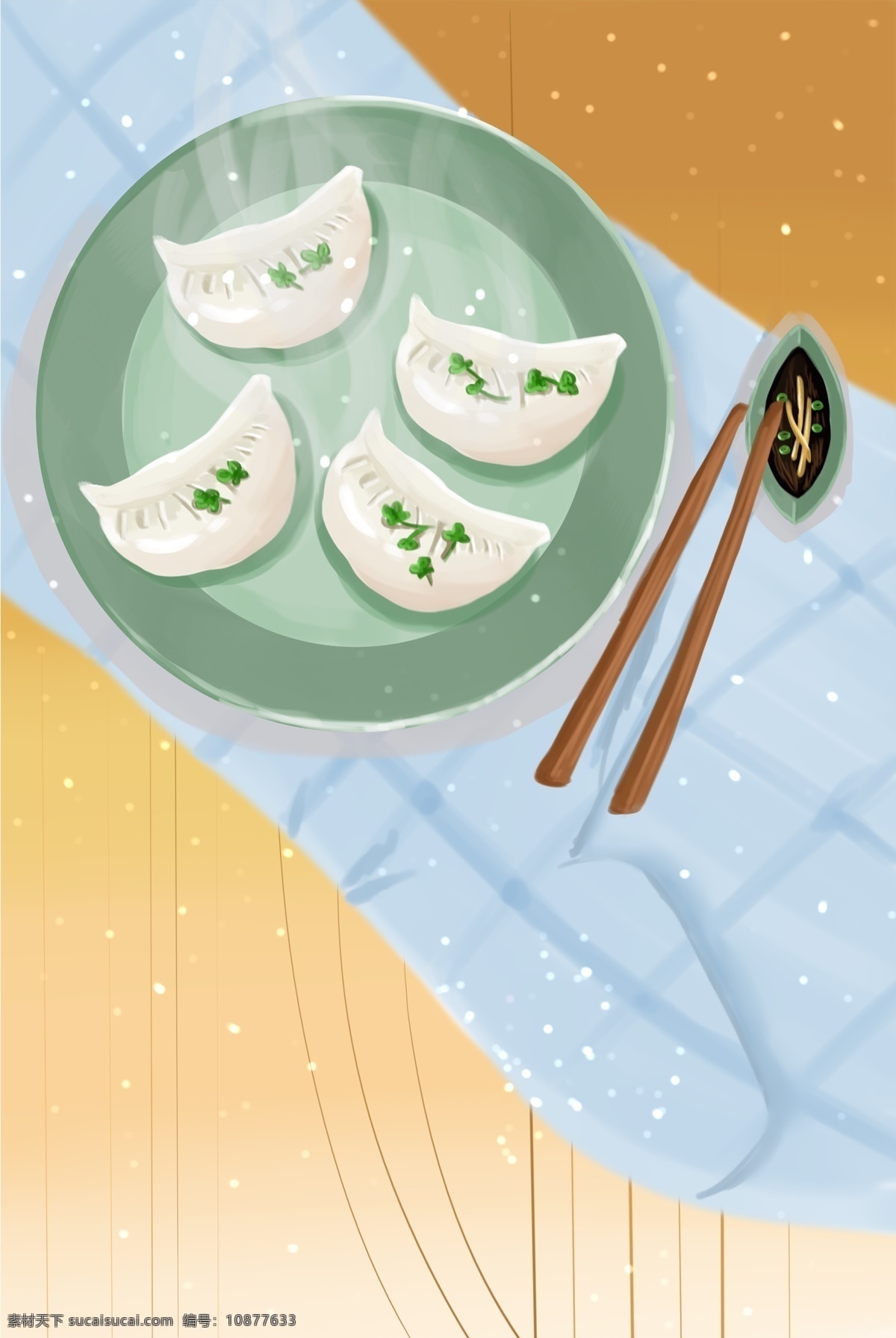 美食 中国 韭菜 饺子 插画 海报 食材 筷子 特色 插画风 促销海报