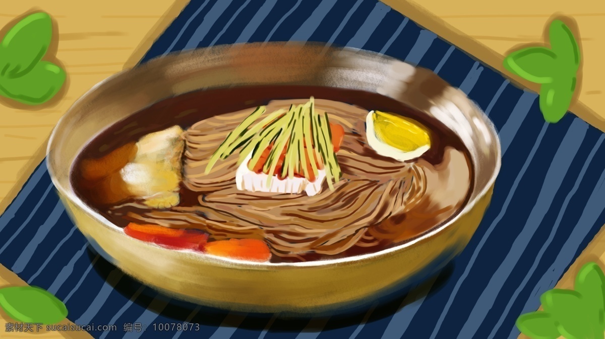 原创 插画 民族 特色 朝鲜 冷面 冰凉 爽口 美食 冰爽 壁纸 背景 写实 民族特色 朝鲜冷面 配图 手绘