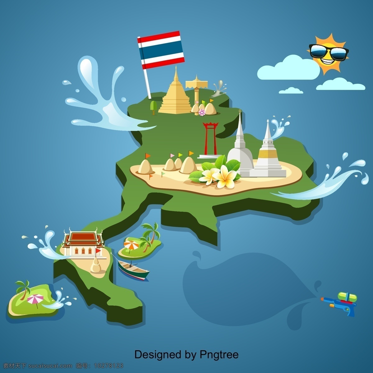泰国 旅游景点 地图 著名 国旗 古代 对象 绿蓝 河