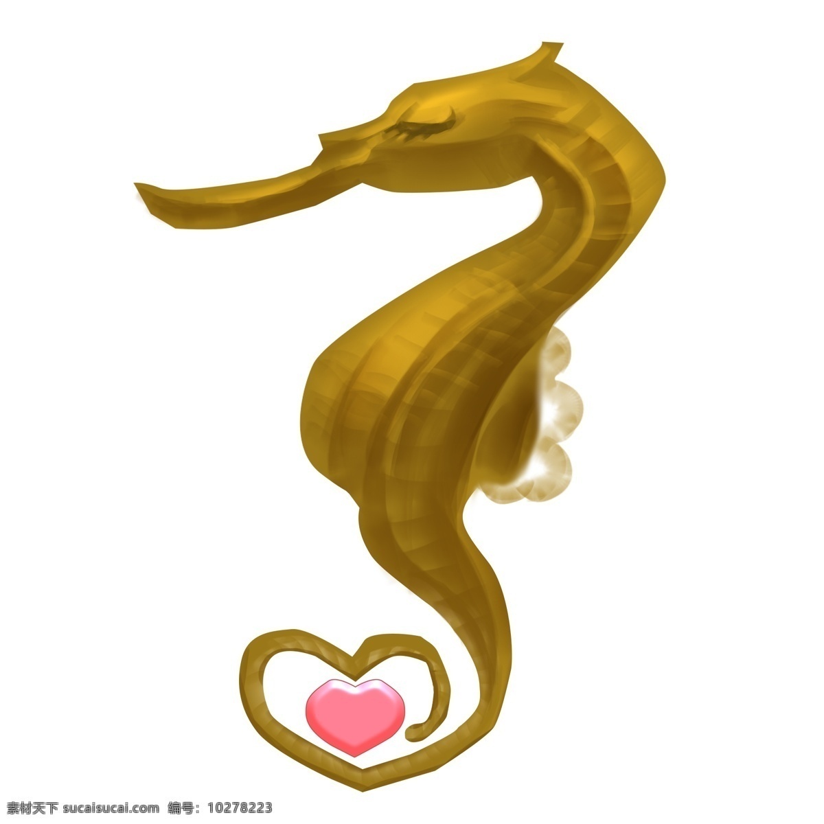 手绘 金色 小海 马 插画 金色的小海马 红色心形 心形尾巴 创意小海马 海底生物 创意海马 卡通海马