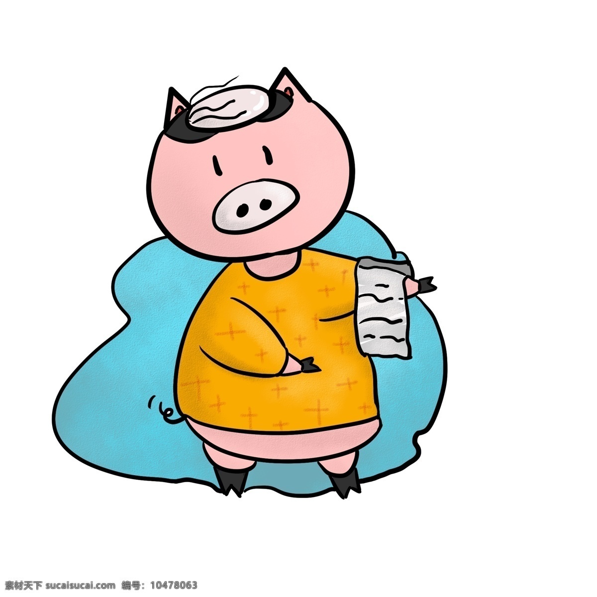 卡通 童趣 猪 秃头 图案 粉色 可爱 橙色 毛巾 蓝色