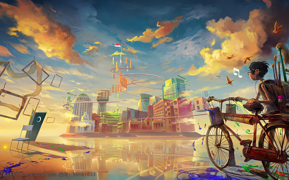 cg 梦想 世界 城堡 动漫动画 梦想世界 男孩 天空 自行车 cg梦想世界 插画 插画集