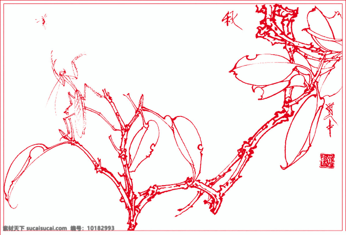 白描 线描 绘画 书画 花草白描 花草线稿 草虫 花草 螳螂 绘画书法 文化艺术