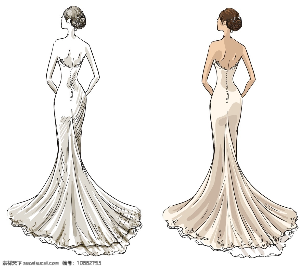 婚礼 婚纱礼服 模特 相关 矢量 背影 背面 装饰素材 创意设计 转身 设计元素素材