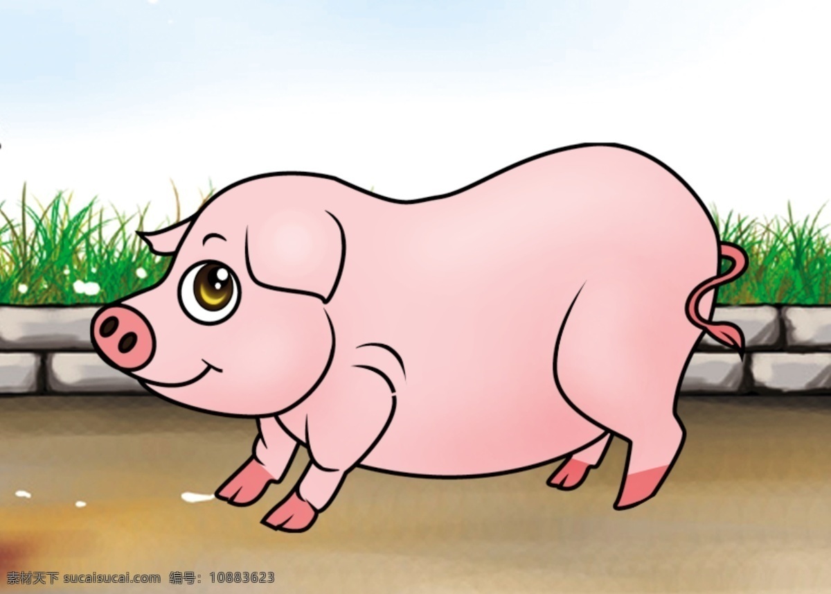 卡通 十二生肖 猪 卡通猪 绿草 分层 源文件
