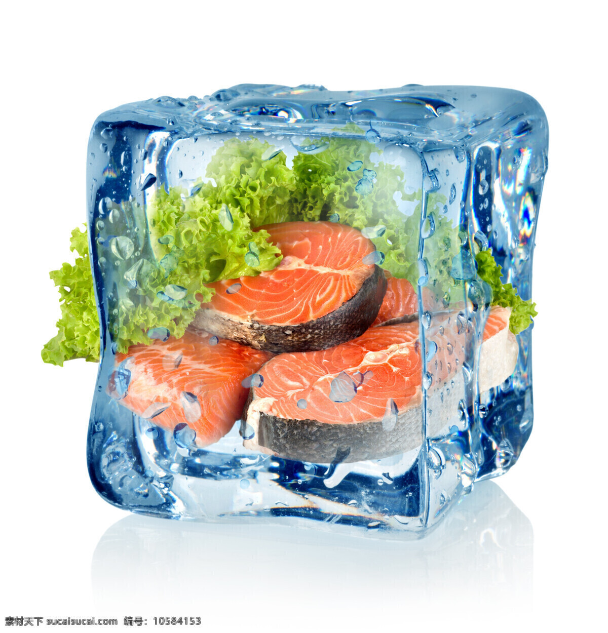 鱼肉冷藏保鲜 冰冻的三文鱼 鱼肉 生菜 冰块 冰冻的肉类 冷冻的食物 冰冻冷藏 冷藏保鲜 中华美食 餐饮美食 白色