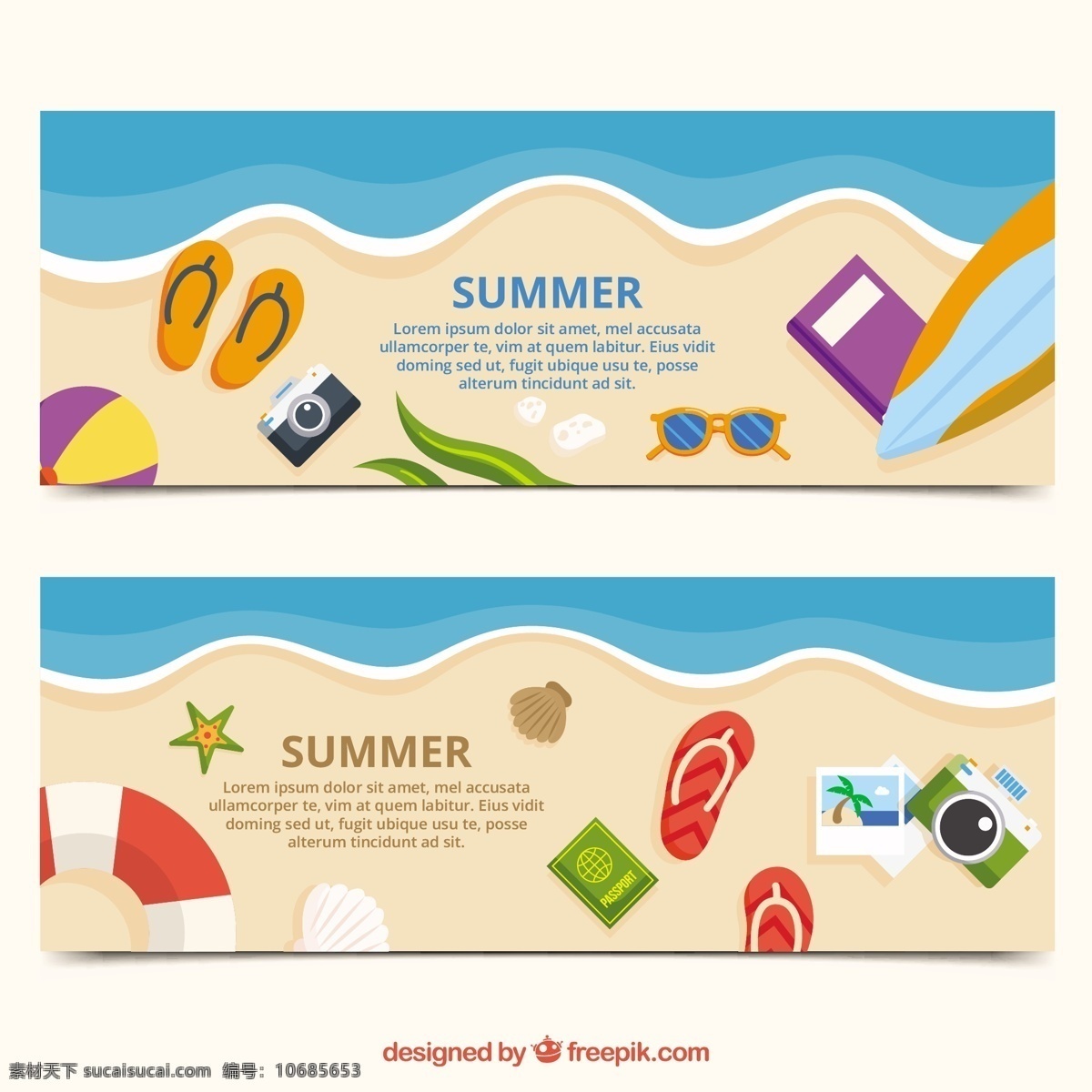 夏日 旗帜 沙滩 横幅 夏季 相机 海 海滩 颜色 假日 公寓 元素 平面设计 度假 夏季海滩 季节 对象 项目 触发器 翻转