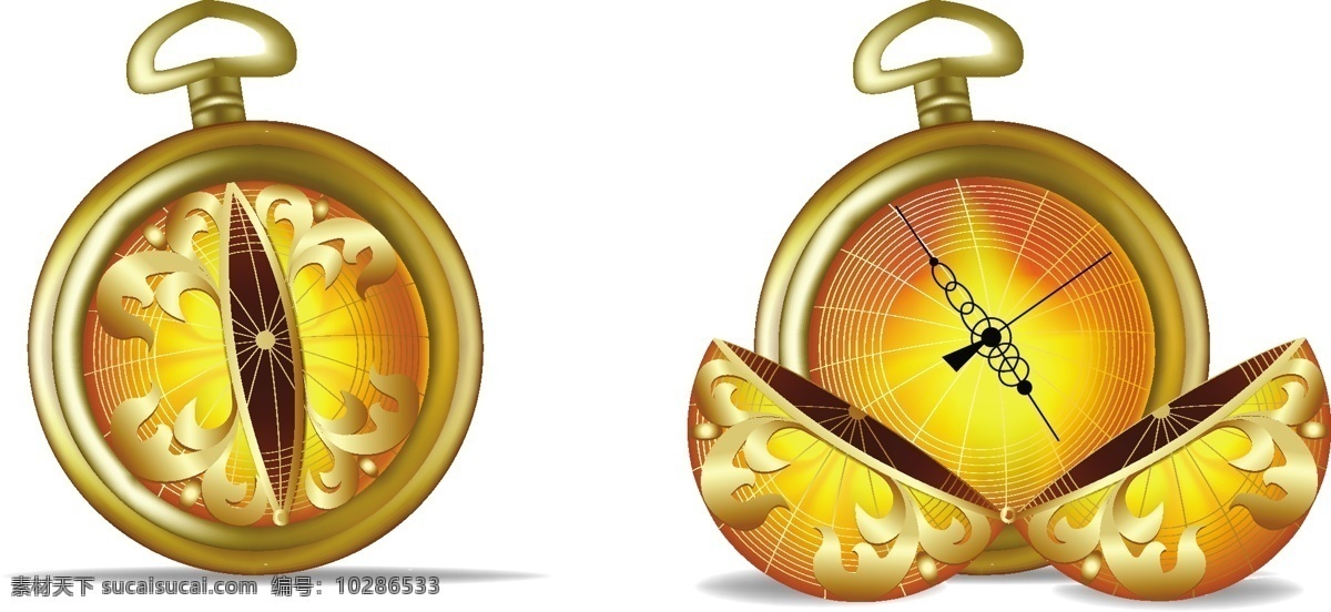 金色怀表 古老旧钟 钟表 时间 怀旧钟表 复古钟表 生活百科 矢量素材 白色