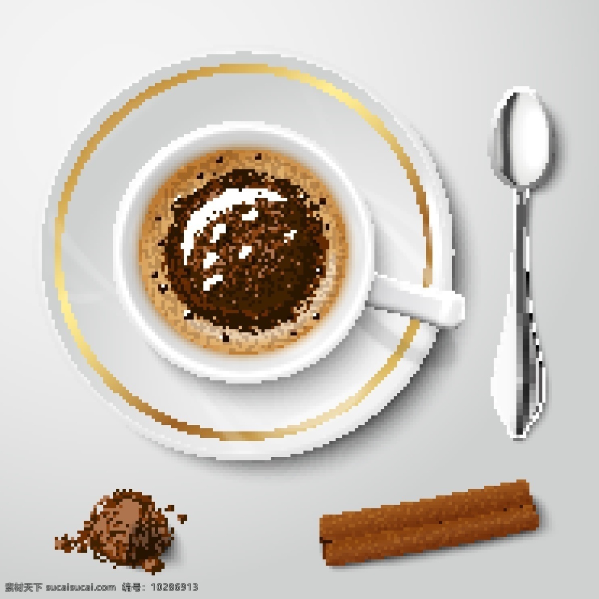 咖啡杯与勺子 咖啡杯 勺子 桂皮 咖啡 饮料 标志图标 矢量素材 白色